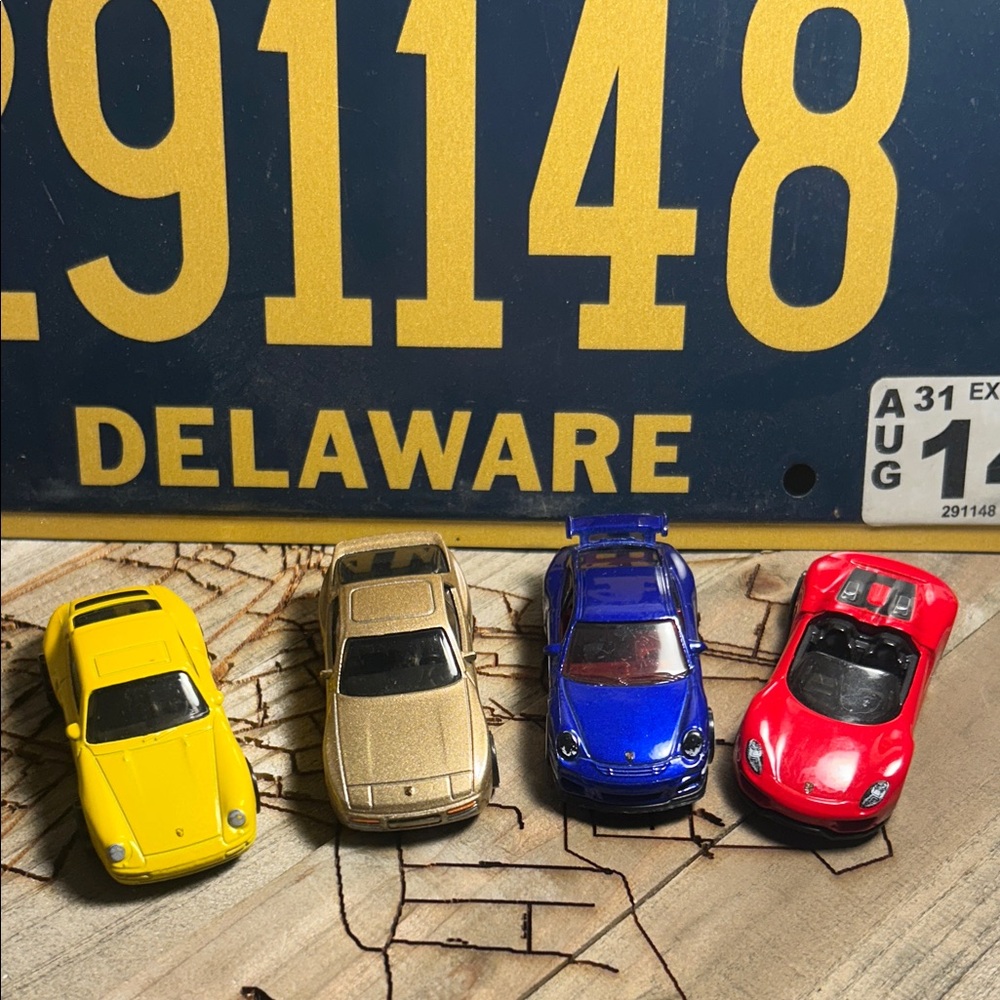 Hot Wheels Porsche Car Set - Yellow, Gold, Blue, Red
